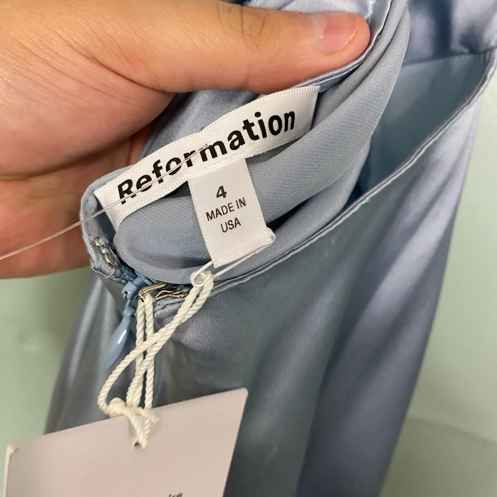 Reformation Casette Sleeveless Silk Midi Dress Cross Back Size 4 Light Blue‎ - Picture 3 of 10